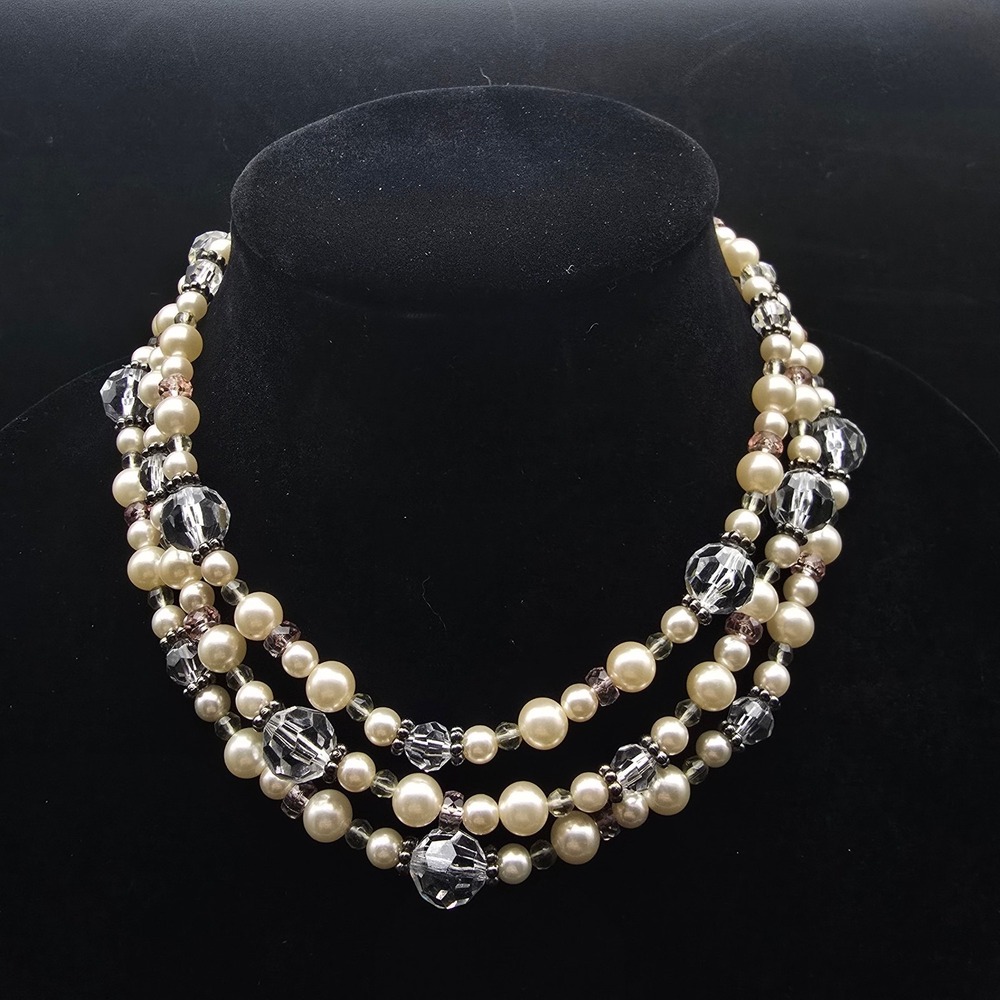 Cookie Lee Faux Pearl Layered Necklace Costume Jewelry Cream Beaded N1738